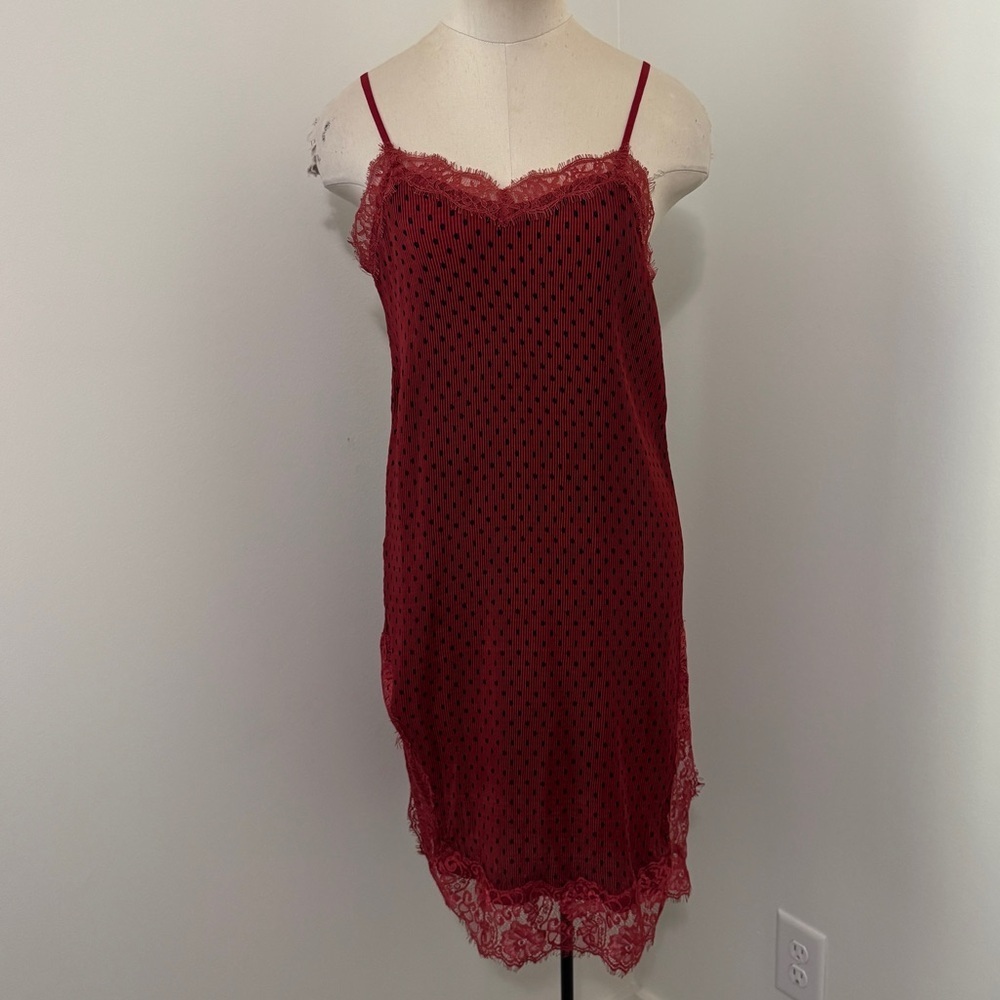 Free People 0 Margot Red Polka Dot Midi Slip Dress ~ Sexy Lingerie Look Festive